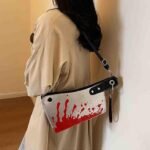 SDDFFSC Reative Prank Knife Shoulder Bag, Japanese Cartoon Gothic Horror Crossbody Bag, Bloody Axe Chopper Clutch Purse - Image 5