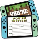 SDDFFS Video Games Pixel Birthday Party Invitations with Envelopes - 20 Pack Double-Sided Fill-in Cards for Boys Girls Celebration