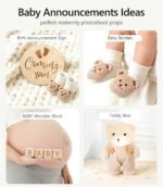 SDDFFS Pregnancy Announcement Props Set, Letter Board, Baby Bodysuit, Booties, Sonogram Frame, Pregnancy Test Box, Wood Blocks, Wooden Sign & Plush Bear for Gender Reveal Coming Soon Baby Announcement Kit - Image 7