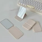 Desktop Makeup Mirror Solid Color PU Leather Simple Portable Handheld Makeup Mirror Foldable Student Compact Cute Pocket Mirror - Image 4