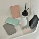 Desktop Makeup Mirror Solid Color PU Leather Simple Portable Handheld Makeup Mirror Foldable Student Compact Cute Pocket Mirror - Image 6