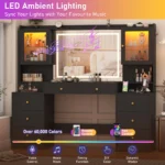 61.7" Large Vanity Desk with Mirror and Lights, Makeup Vanity with Charging Station, Sliding Drawers, 2 Cabinets with Glass Door - Image 12