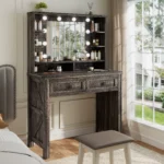 Small Vanity Desk with Mirror and Lights Wooden Makeup Vanity with Storage Drawers & Charging Station Women Bedroom Small Space - Image 6